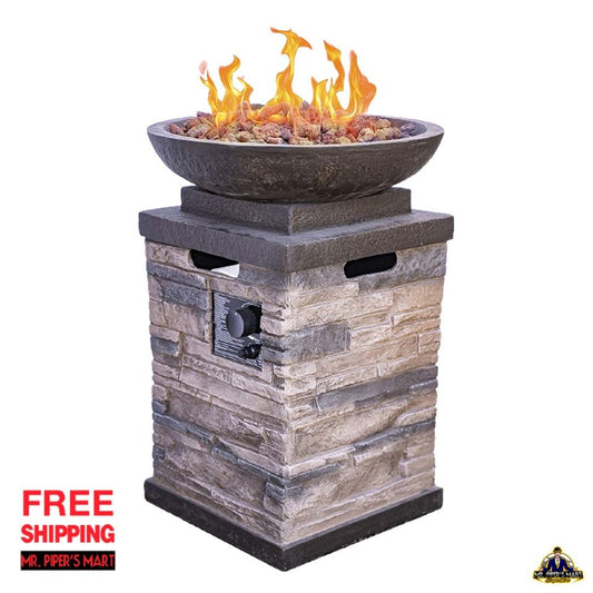 Propane Firebowl Column Realistic Look Firepit Heater Lava Rock Gas Fire Pit 20 lb Natural Stone