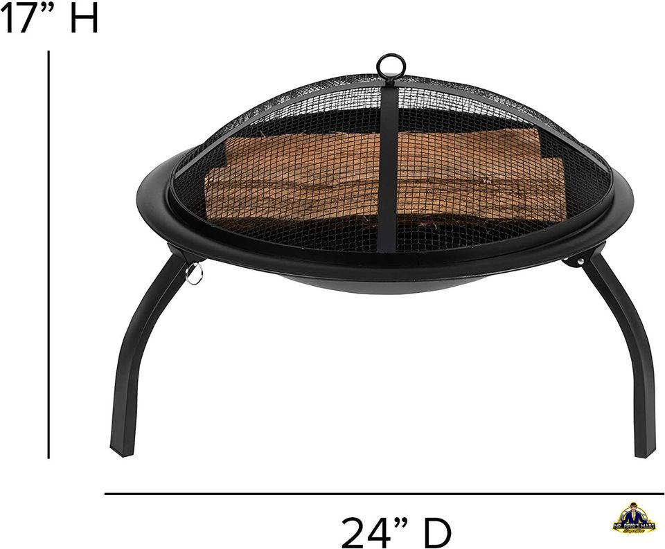 Firepit 22.5" Foldable Wood Burning with Mesh Spark Screen and Poker