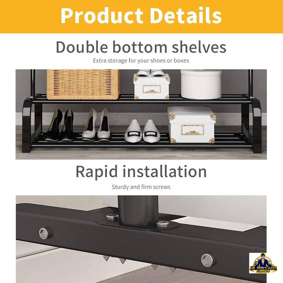 Garment Rack Freestanding Hanger Double Rods 4 Hooks, Black