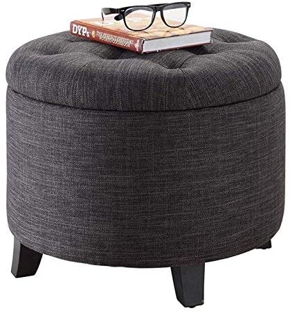 Comfort Round Ottoman, Gray Fabric