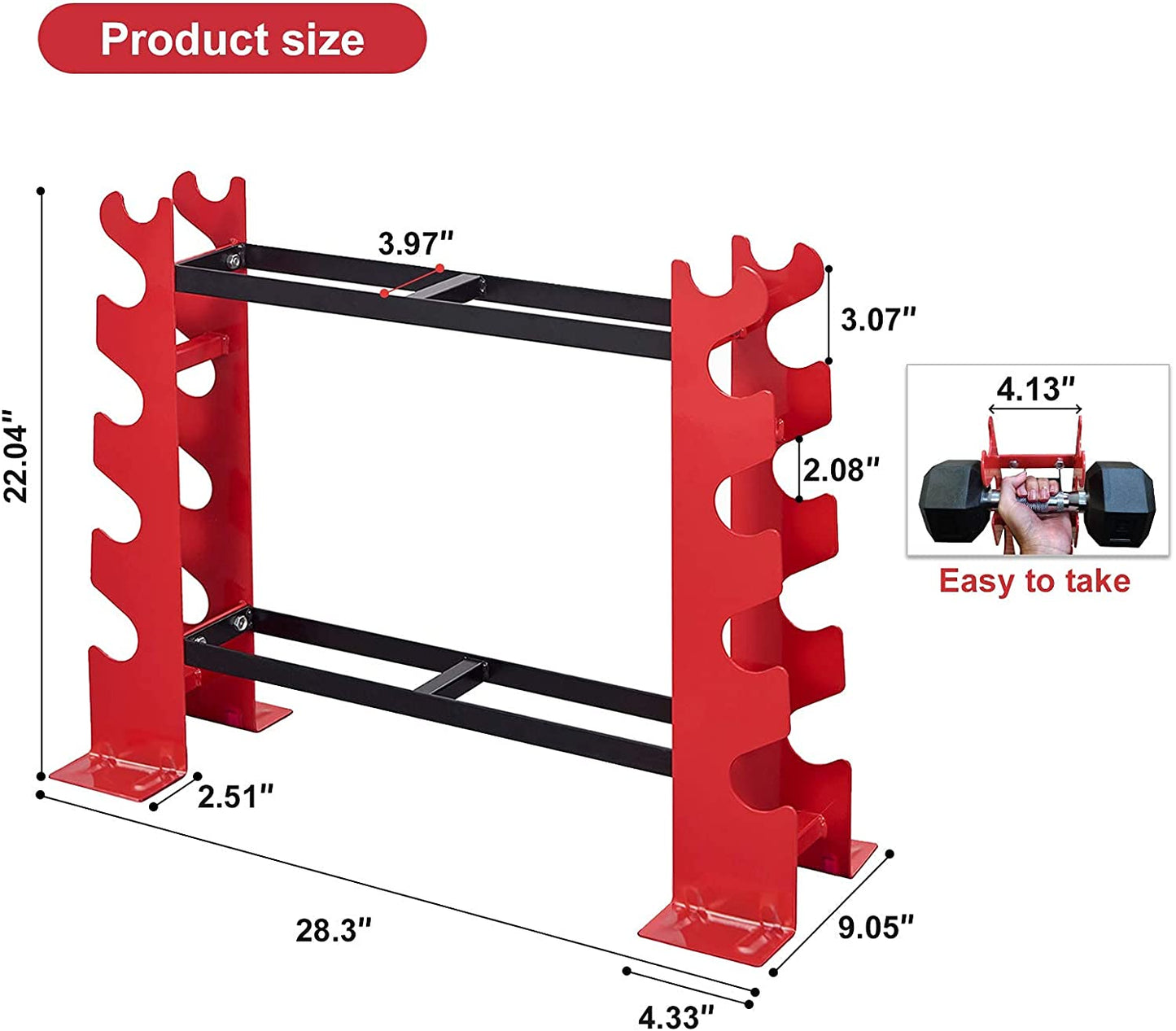 Dumbbell Rack for Home Gym Weight Rack 22.04 x 9.05 x 28.3 inches, 330 LBS Capacity Stand Only Red