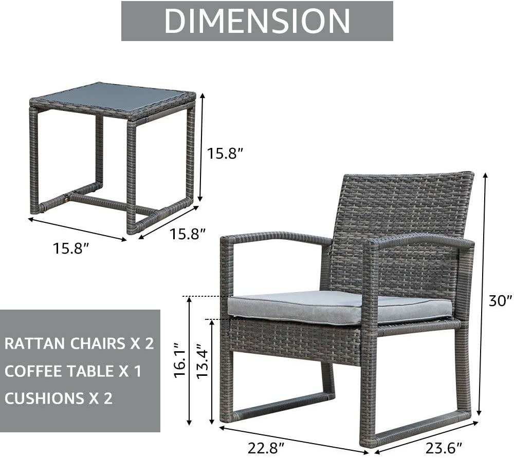 Outdoor Patio Furniture Set, with Coffee Table 3 Pieces (Light Gray)