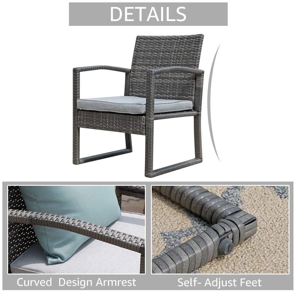 Outdoor Patio Furniture Set, with Coffee Table 3 Pieces (Light Gray)