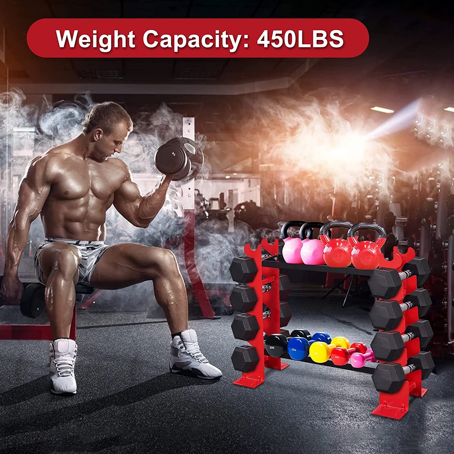 Dumbbell Rack for Home Gym Weight Rack 22.04 x 9.05 x 28.3 inches, 330 LBS Capacity Stand Only Red