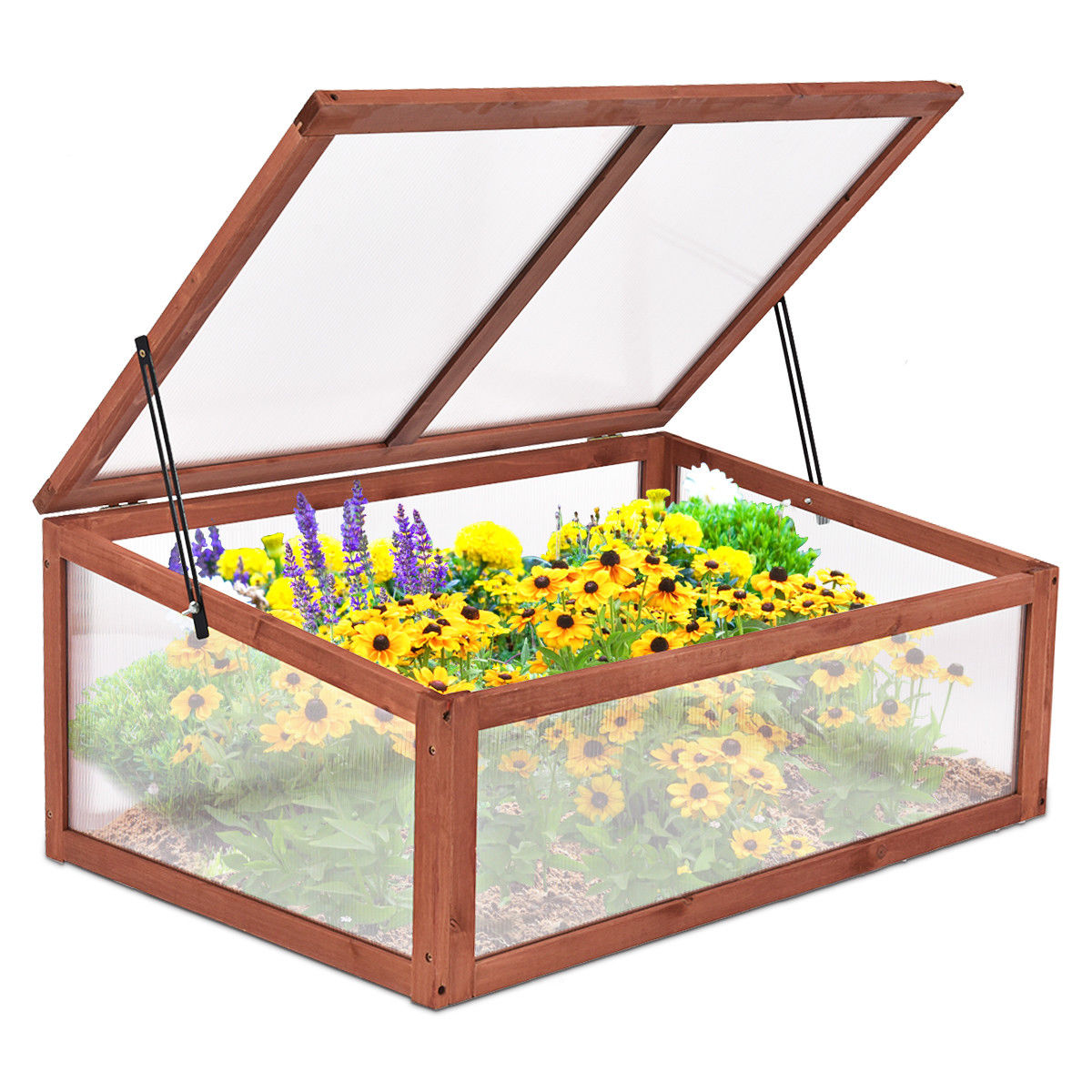 Portable Garden Wooden Green House Cold Frame Raised Plants Bed Protection