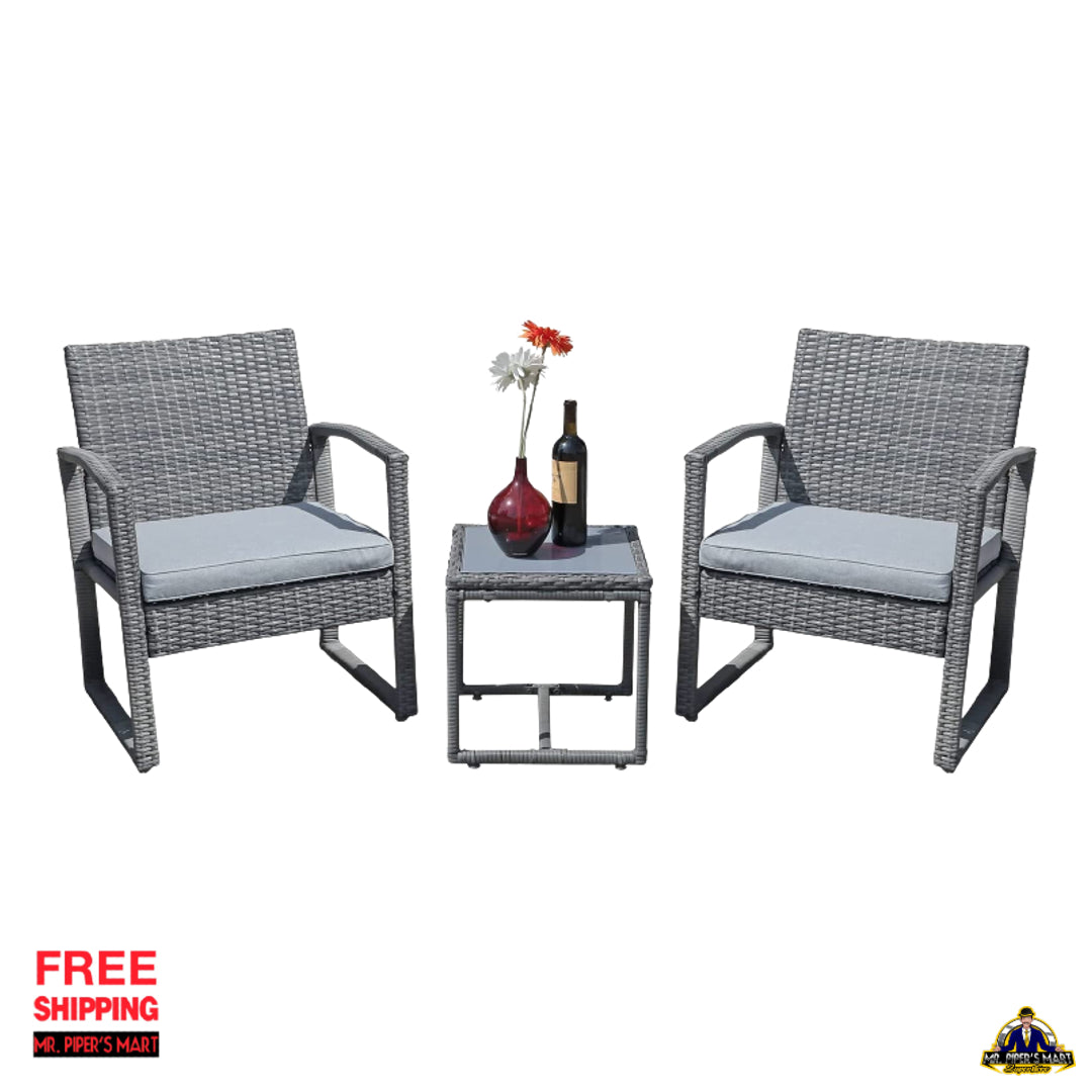 Outdoor Patio Furniture Set, with Coffee Table 3 Pieces (Light Gray)