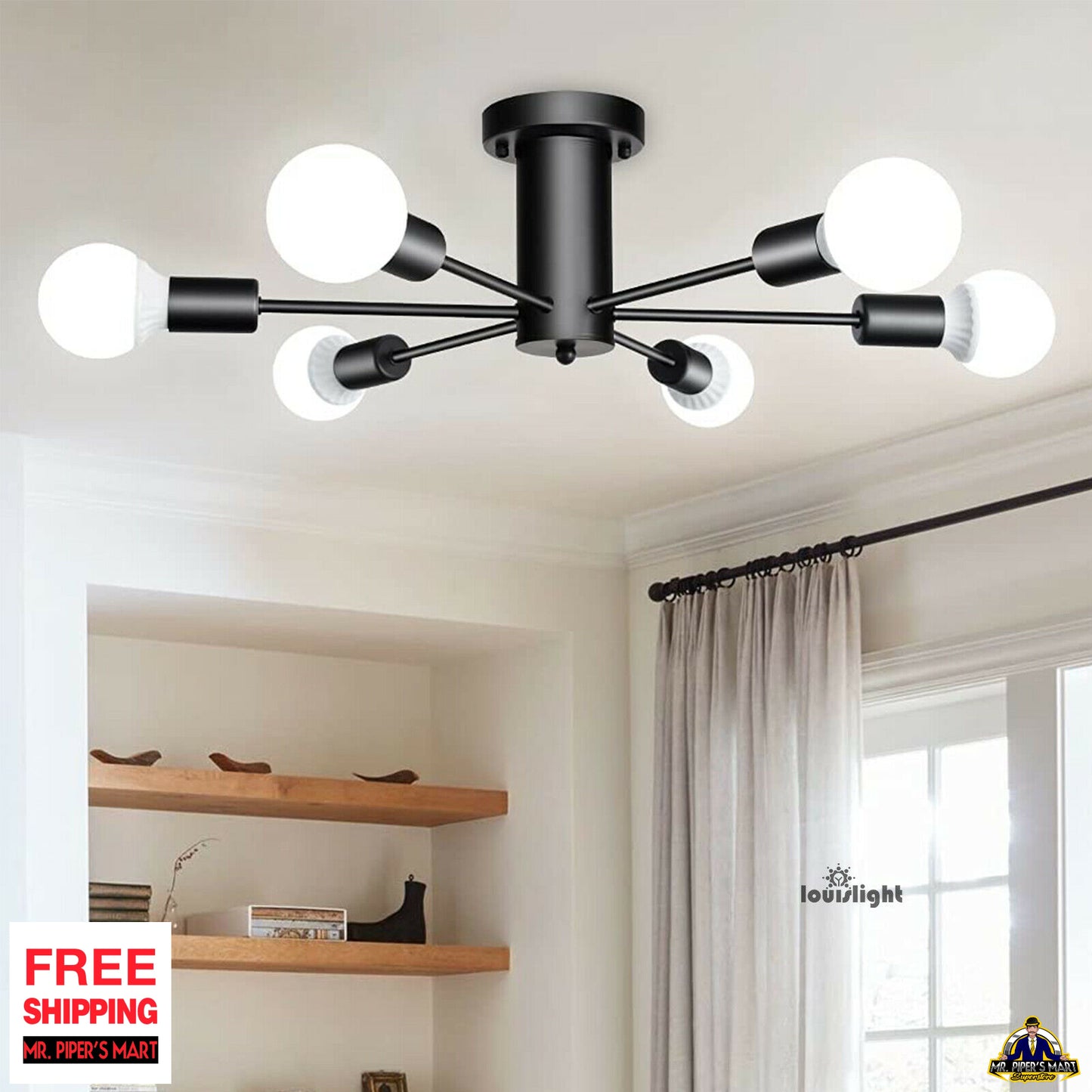 Chandelier Semi Flush Mount Black Ceiling 6 Light Pendant Fixture Foyer